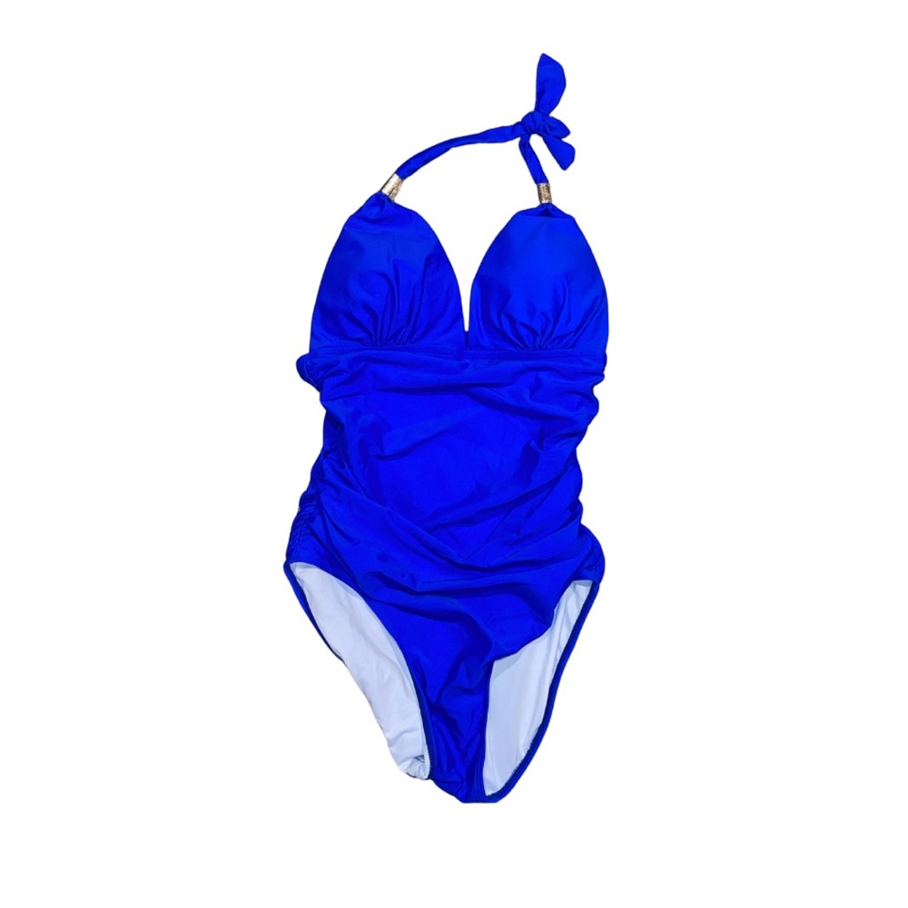 Blue Halter One Piece Padded Swimsuit